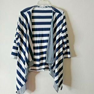 Annalee + Hope Cotton Cardigan Top NAVY Blue White Stripe Made in USA